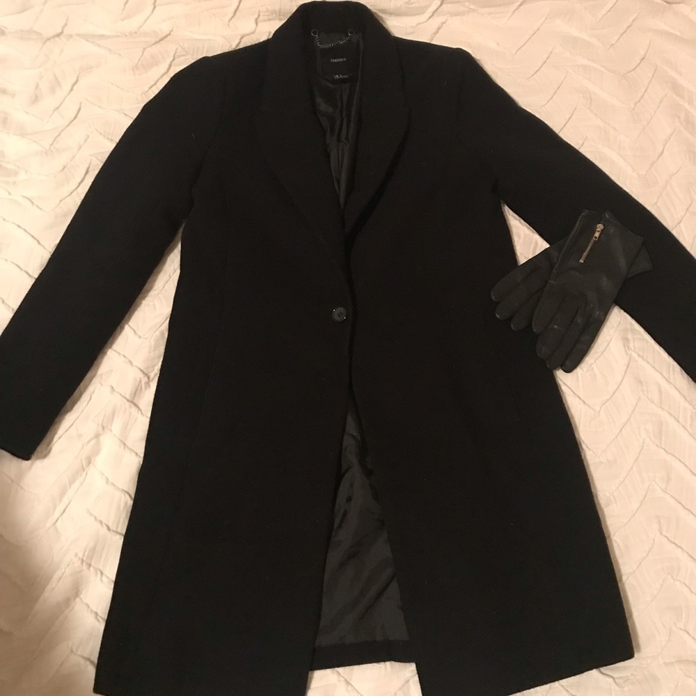 Black Peacoat & Faux Leather Glove Combo